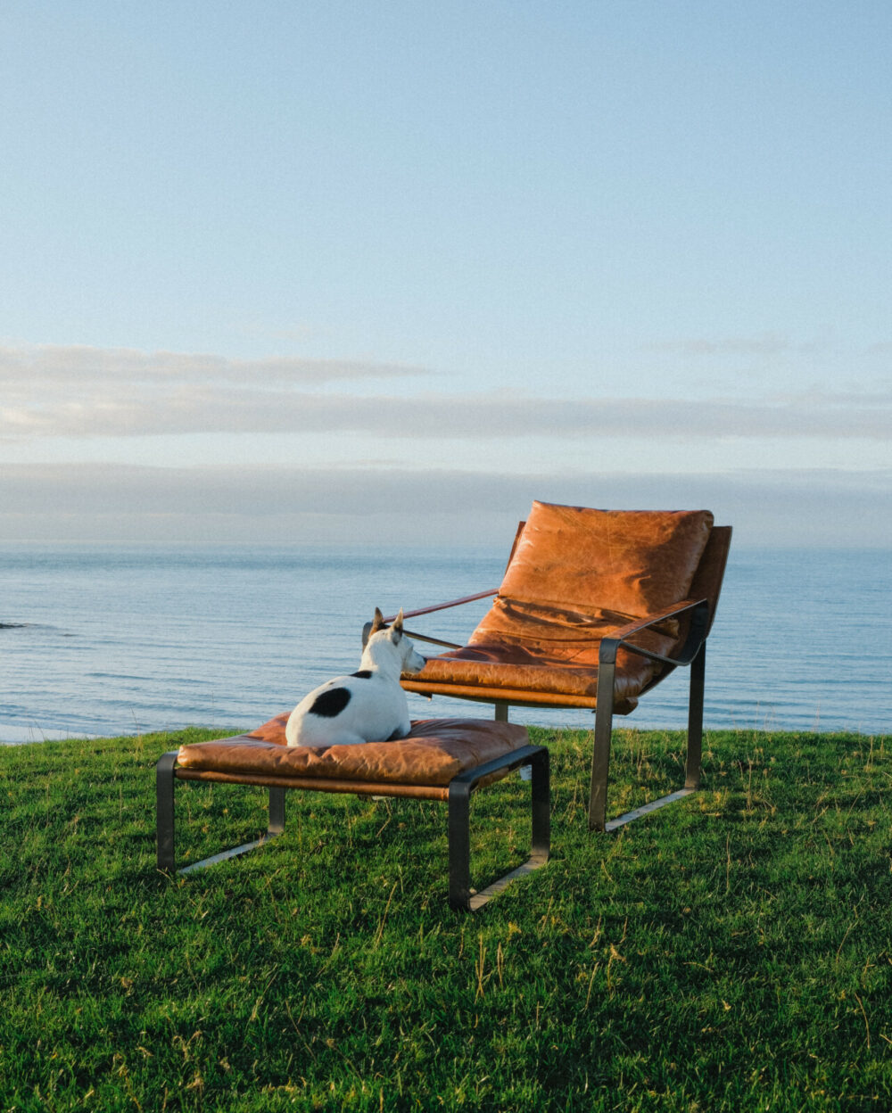 Vintage Brown Leather Relaxer Chair & Footstool - Image 2