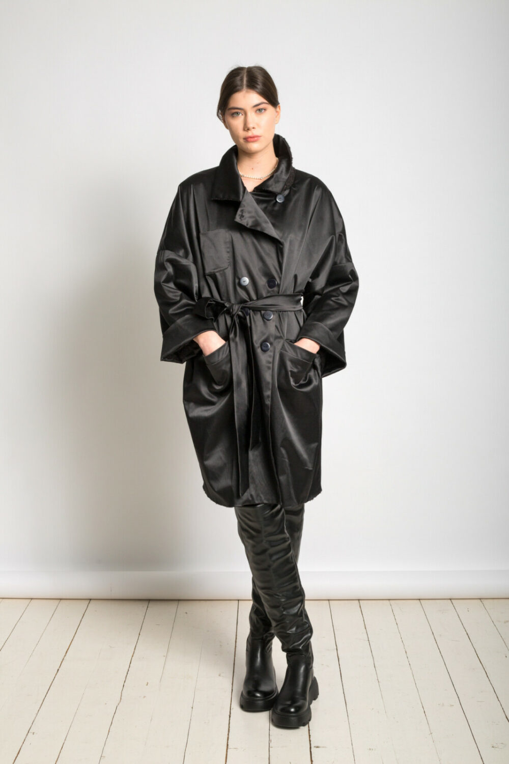 Les filles d’ailleurs Black Satin Coat - Image 4