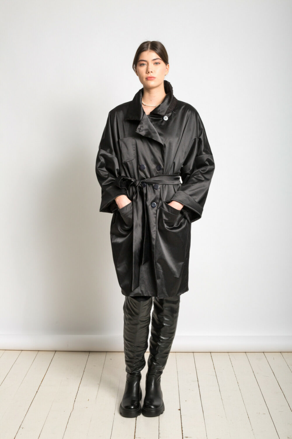 Les filles d’ailleurs Black Satin Coat - Image 5