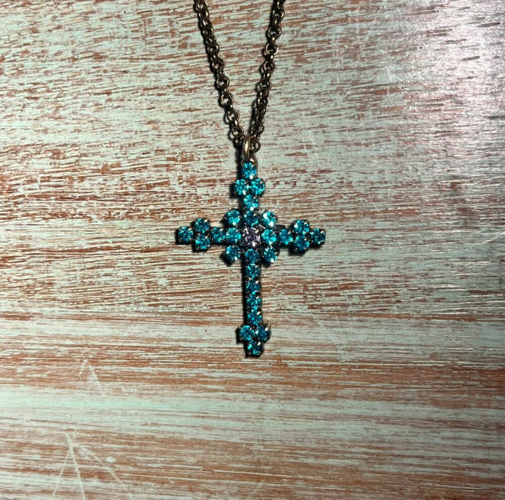 Cross necklace - Aqua & lilac