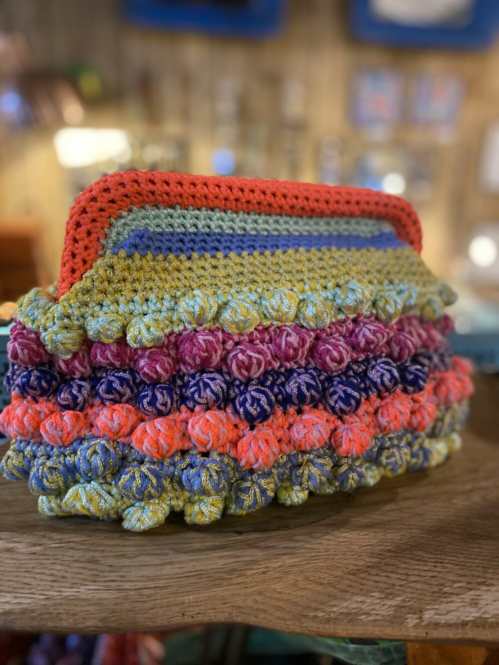 HANDKNIT CROCHET POPCORN CLUTCH - LARGE 5