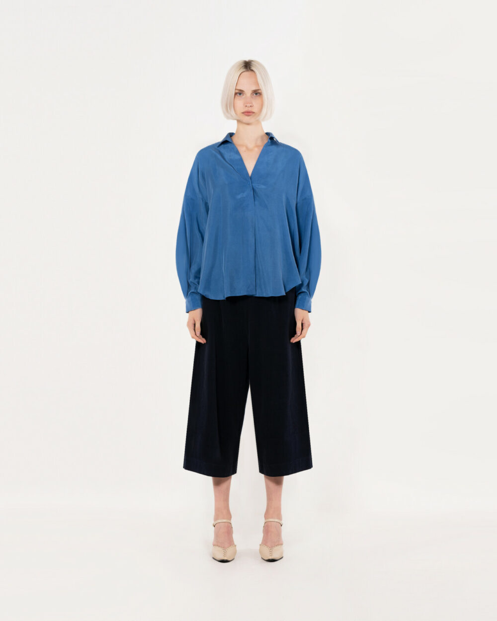 Emin + Paul Blue Curved Hem Shirt