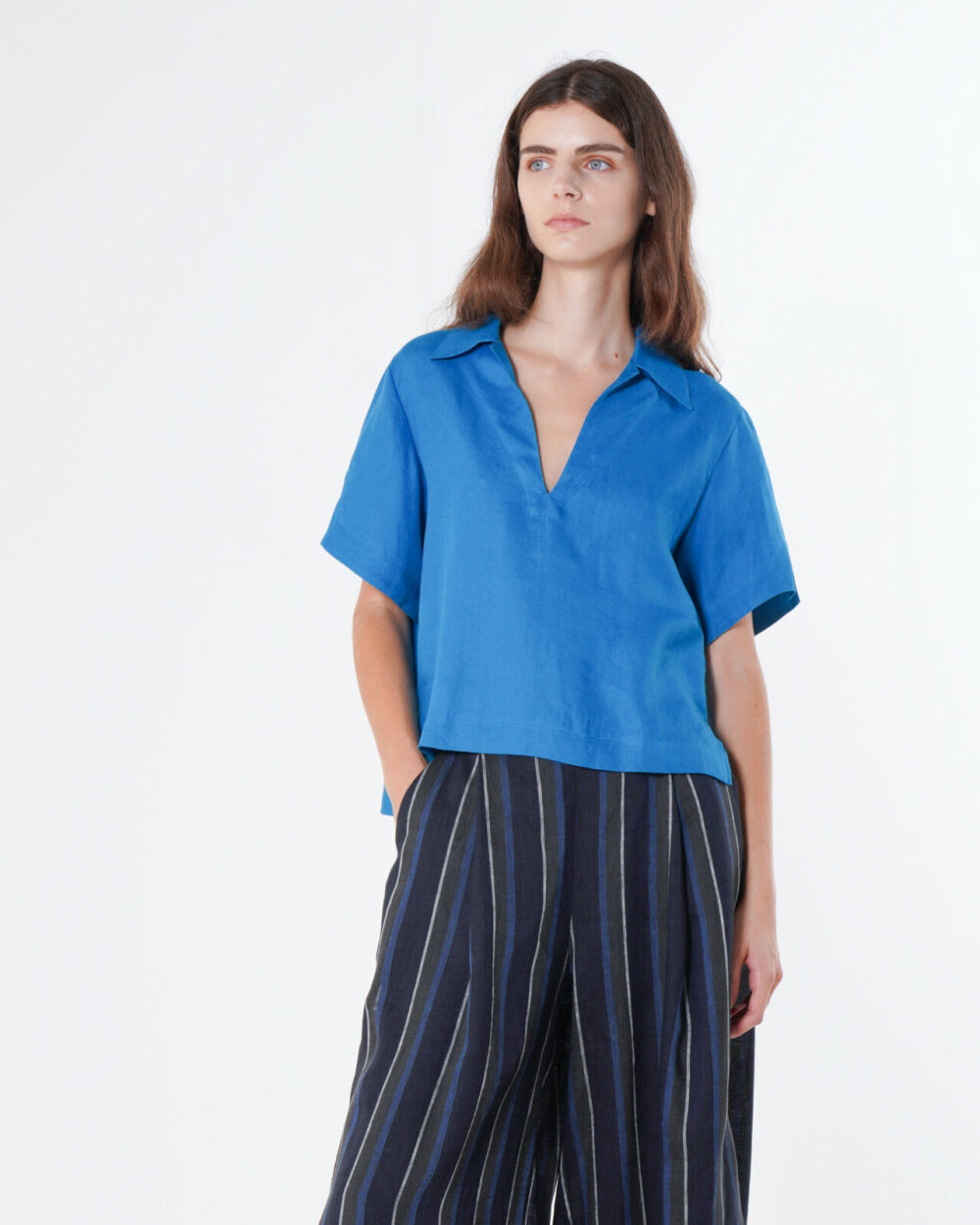 Emin + Paul Blue Linen Blouse