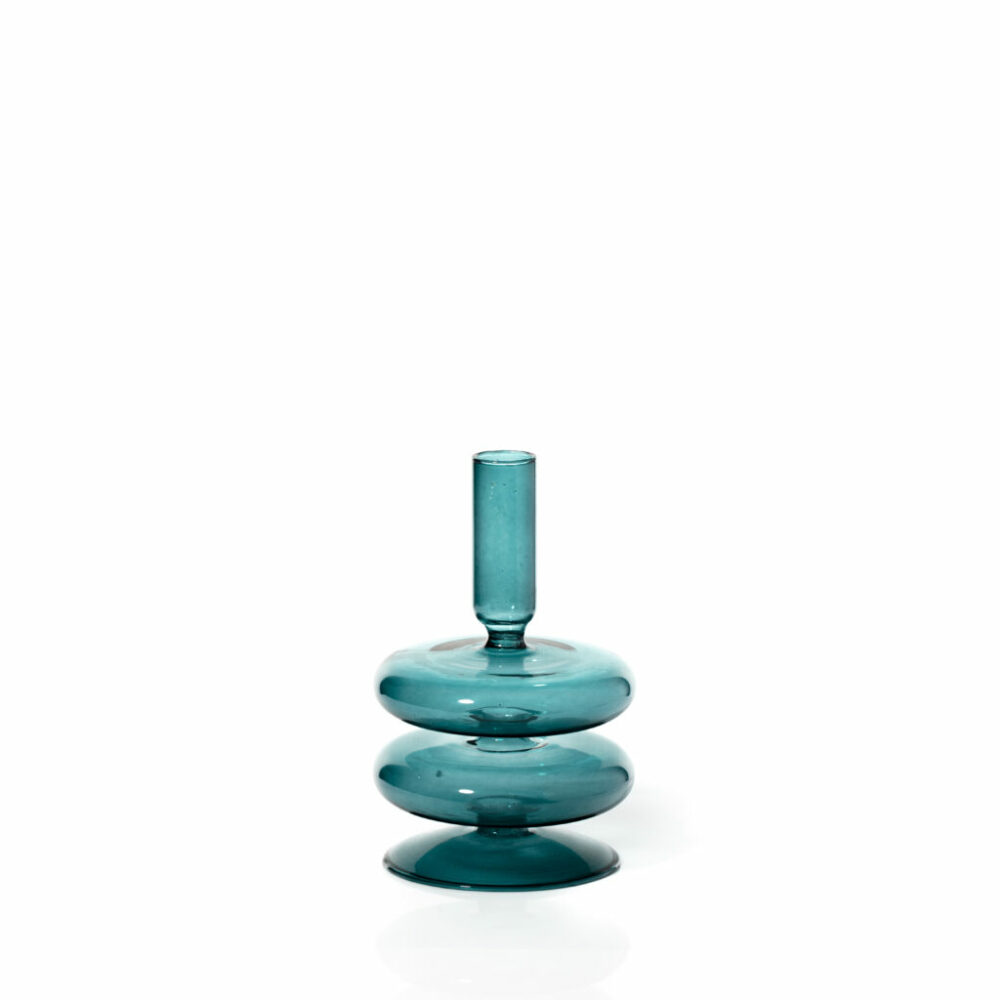 Glass taper candle holder - Ocean Teal