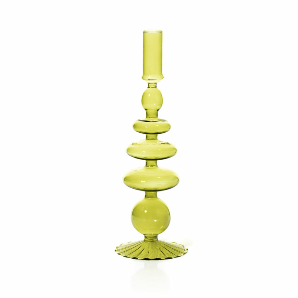 Glass taper candle holder - Pear Green