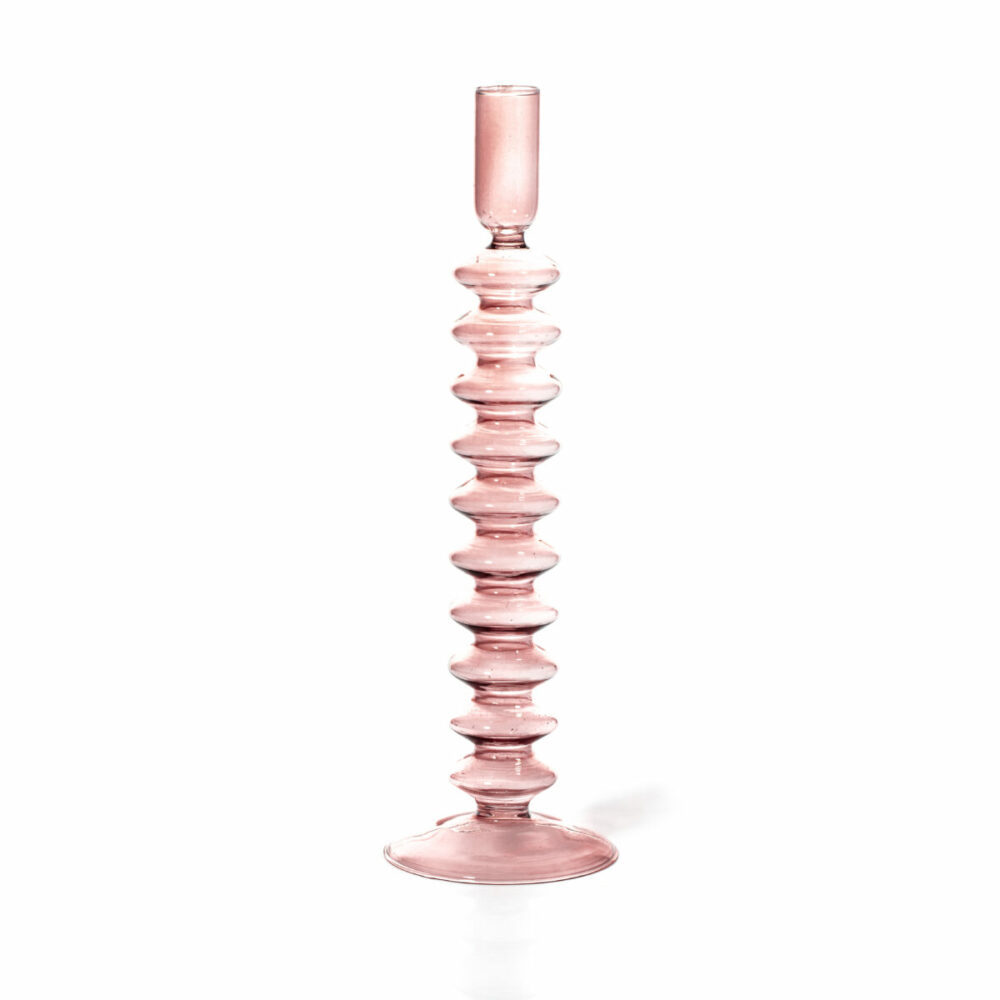 Glass taper candle holder - Rose Quartz