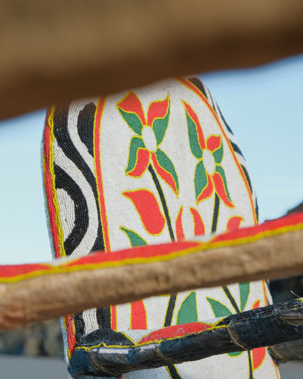 African Yoruba Beaded Multicolour Flower Throne Chair | White - Image 4