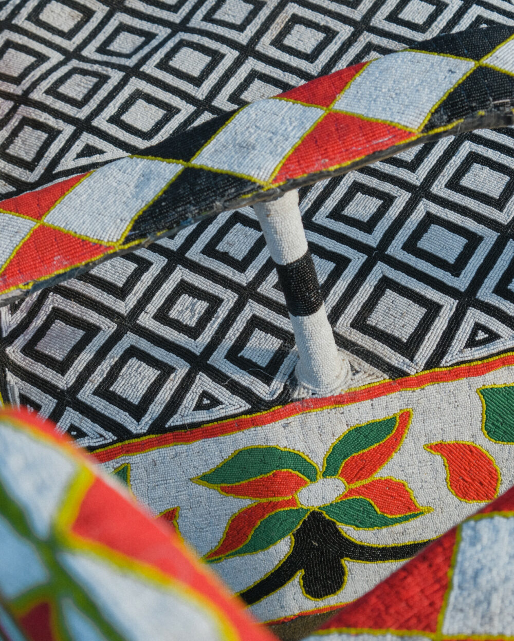 African Yoruba Beaded Multicolour Flower Throne Chair | White - Image 5