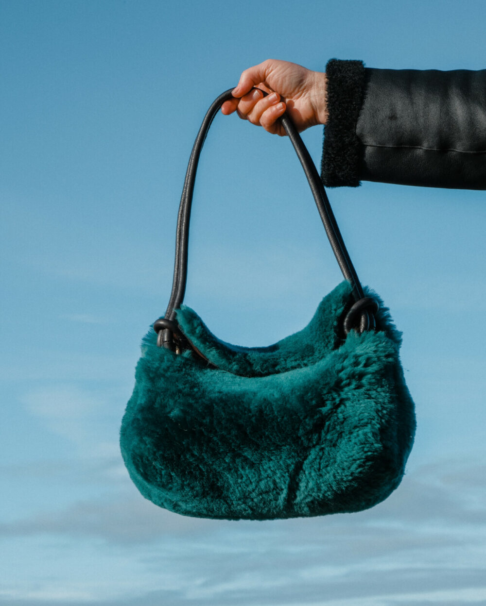 Teal Sheepskin Shoulder Bag