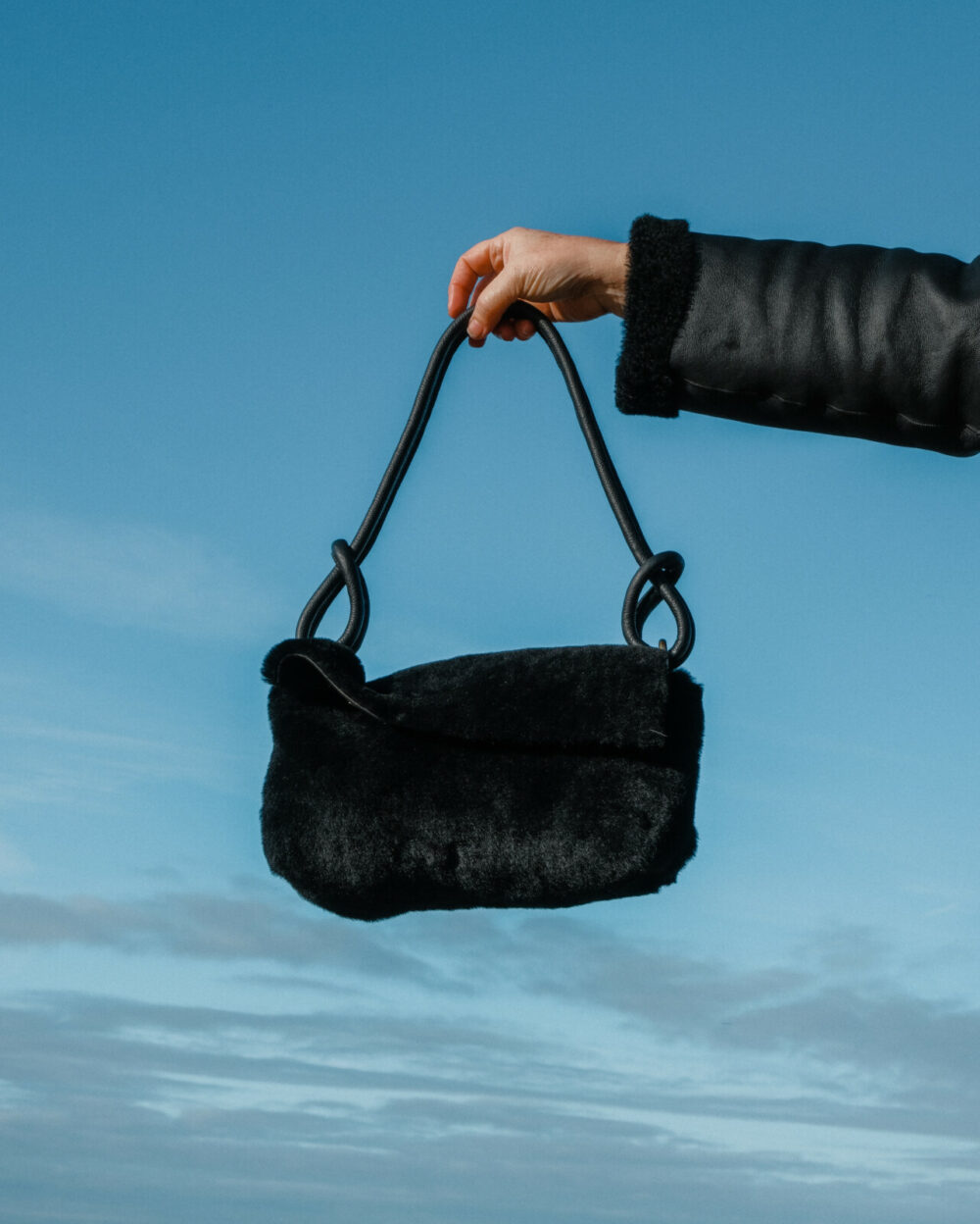 Black Sheepskin Shoulder Bag