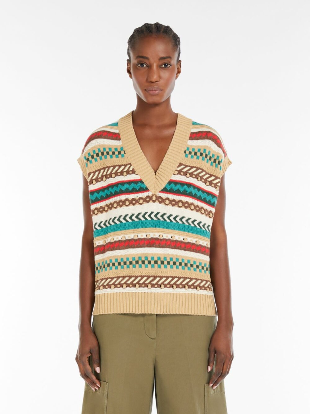 Weekend Max Mara Jacquard Cotton Yarn Gilet - Image 2