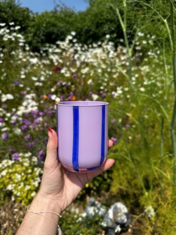 Atina Stripe Drinking Glass |  Navy & Lilac