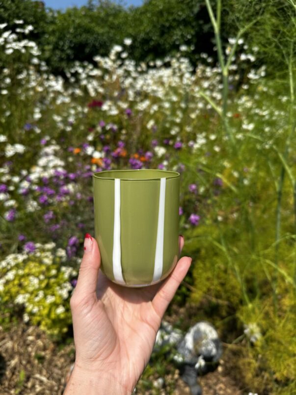 Atina Stripe Drinking Glass | Olive & White